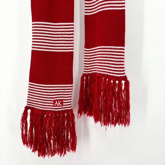 Lot of 3 Winter Scarves Knit Stripe Reindeer Fringe Red Plaid Fleece Acrylic - Picture 6 of 11